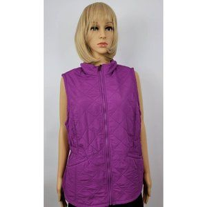 Bit And Bridle Womens Quilted Vest Purple Pink Full Zip Pockets Mock Neck L